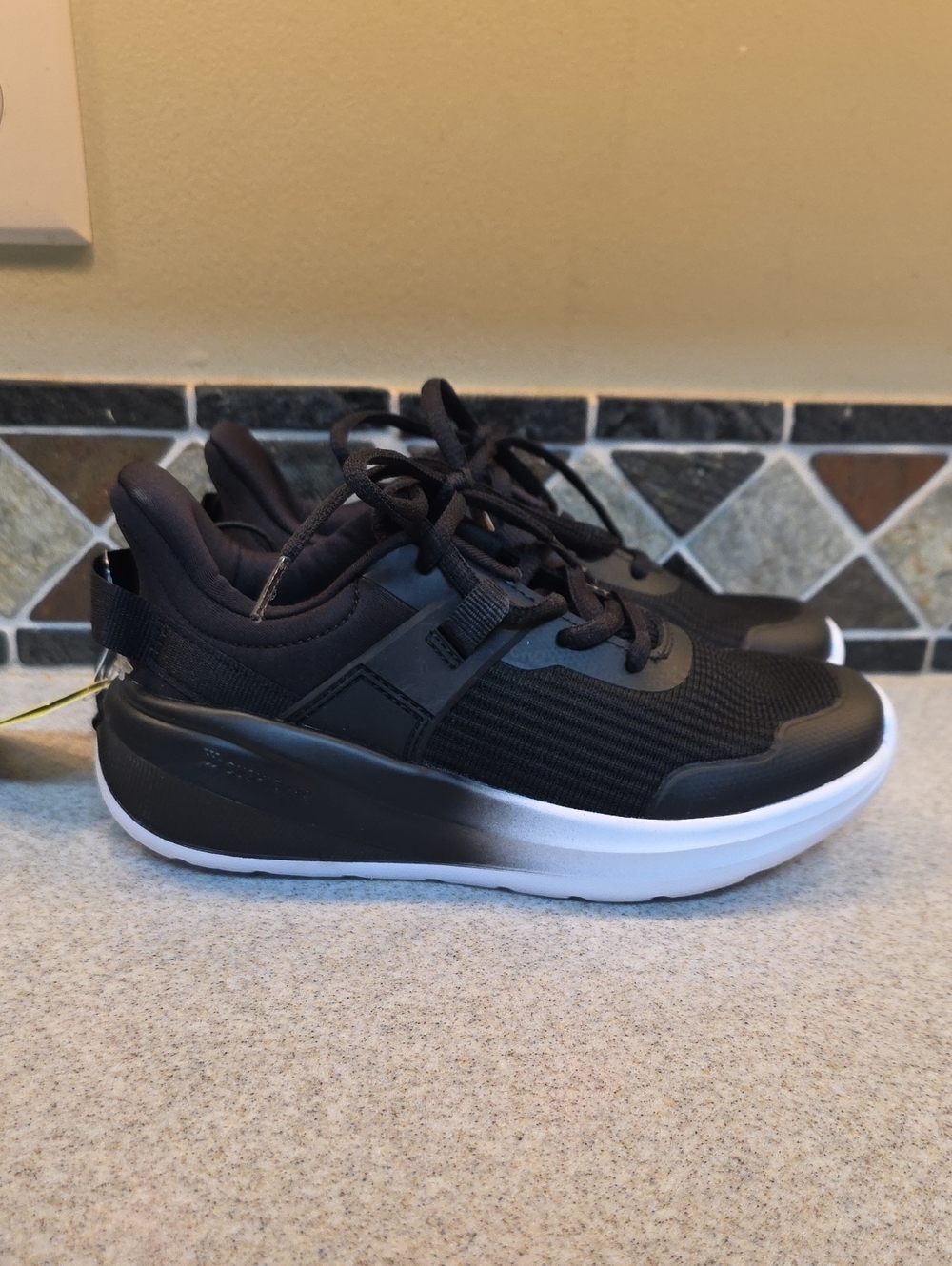 Kids Black Lace-Up Sneakers with White Sole